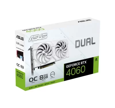 40bc8226868bc20aeebba69dda7f6e60 ASUS Dual GeForce RTX 4060 EVO White OC Edition 8GB GDDR6 with two powerful Axial-tech fans and a protective backplate for broad compatibility | 90YV0JCB-M0NA00