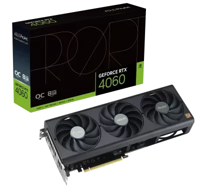 ASUS ProArt GeForce NVIDIA RTX 4060 OC edition 8GB GDDR6 Graphic card, 251 AI Performance, 17 Gbps 128-bit, 3072 CUDA Cores, Max Boost 2580 MHz, Ada Lovelace | 90YV0JM0-M0NA00