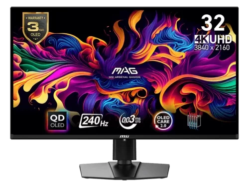 MSI MAG 321UPX QD-OLED 31.5-Inch UHD 0.03ms 240Hz Gaming Monitor, 3840x2160 (UHD), Delta E≤2, VESA DisplayHDR, Adaptive-Sync, MSI OLED Care 2.0, Adjustable Stand, Type-C (DP alt.) w/ PD 15W charging, Black | 9S6-3DD39T-008