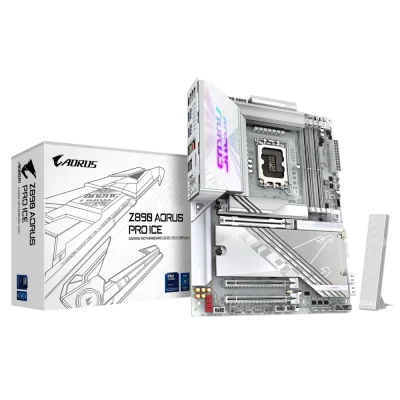 Gigabyte Z890 AORUS PRO ICE LGA1851 DDR5 ATX Motherboard, 4 x DDR5 DIMM Up to 256 GB, 5x M.2, 4x SATA, Wi-Fi 7 & BT 5.4, White | Z890 AORUS PRO ICE
